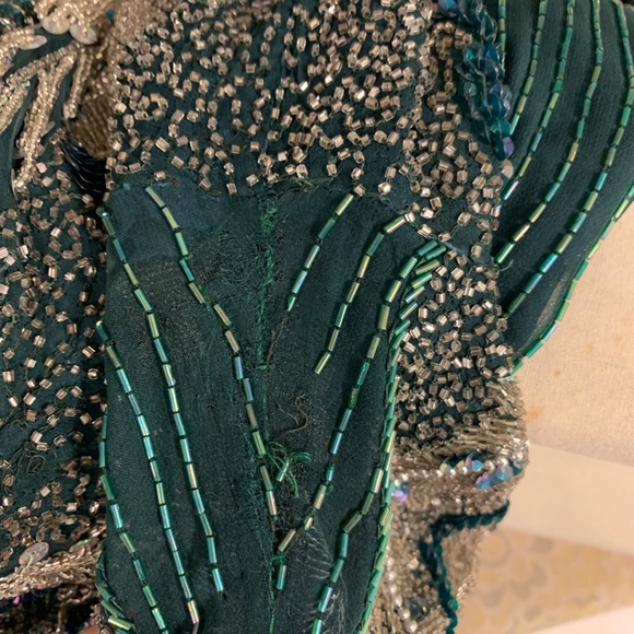 ❌SOLD❌Vintage 80's Beaded Silk High-Leg Slit Gown - Picture 8 of 8